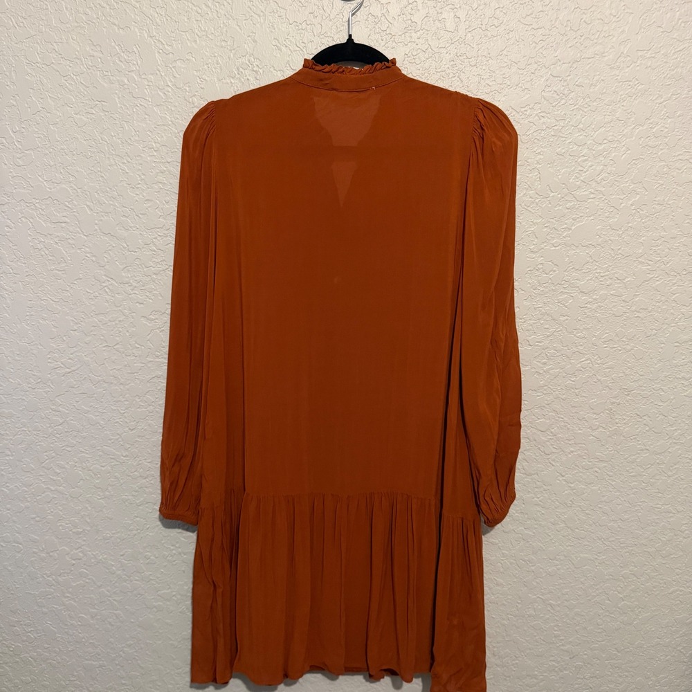 Mango Ruffle Neck Button Down Dress 4 Rust Boho Cottagecore - Picture 6 of 8